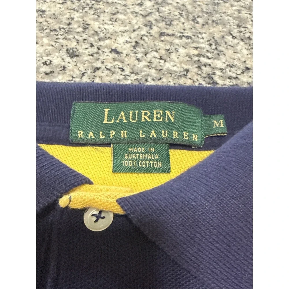 Polo Ralph Lauren Sz M Vintage Crest Logo Navy  And Yellow Rugby Pullover‎